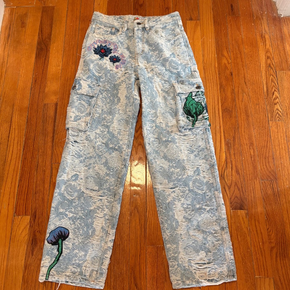 Very Rare C/O Raf Reyes Dark Lotus Cargo Jeans Distressed Unisex Small